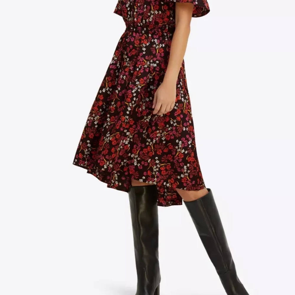 NWT Draper James Black Multicolor Ribbon Flower Print Waterfall Midi Skirt